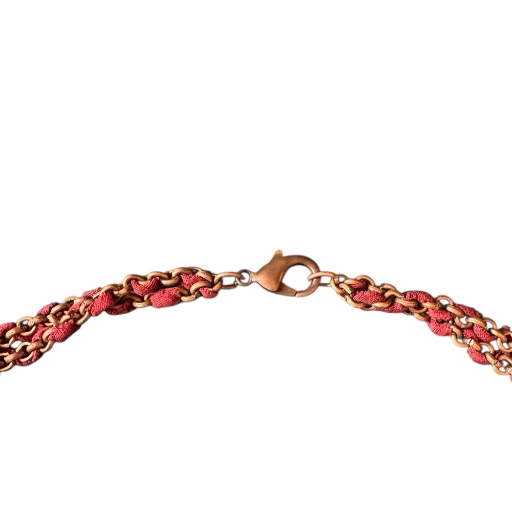 Anthropologie brass bead and chain statement necklace w/ colorful threaded beads - Picture 2 of 2